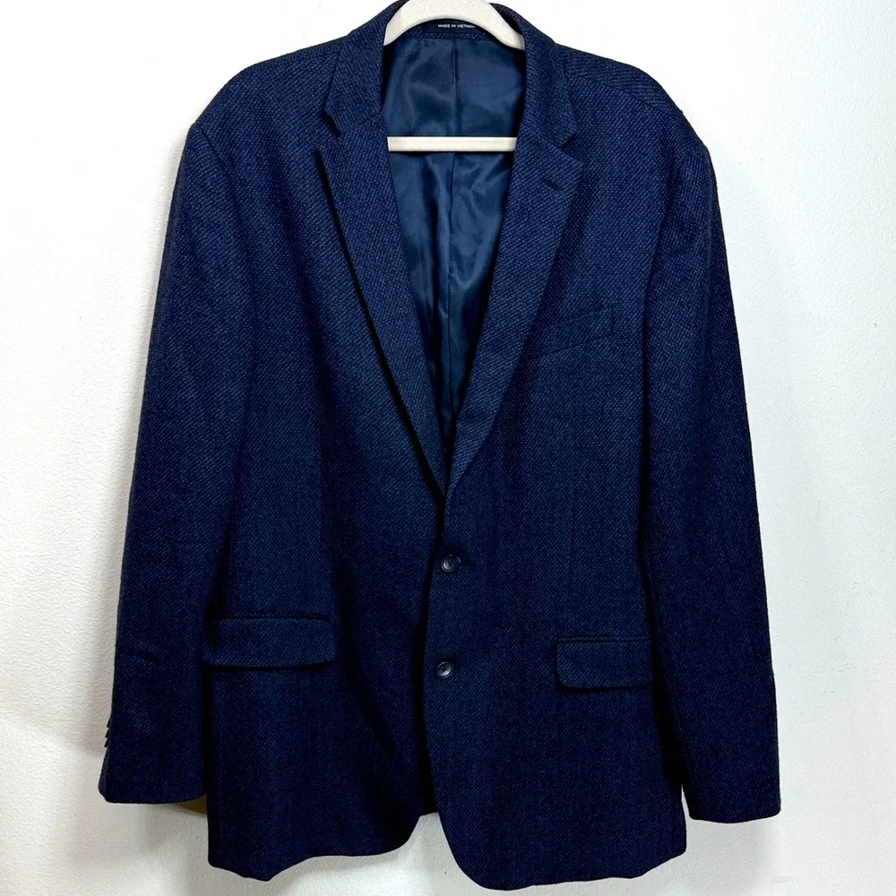 (R1) Kenneth Cole Awearness Slim Fit Navy Wool Sport Coat, Size 46 L men’s